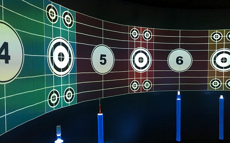 Le mire di taratura sulla proiezione curva dello stand di Francoforte